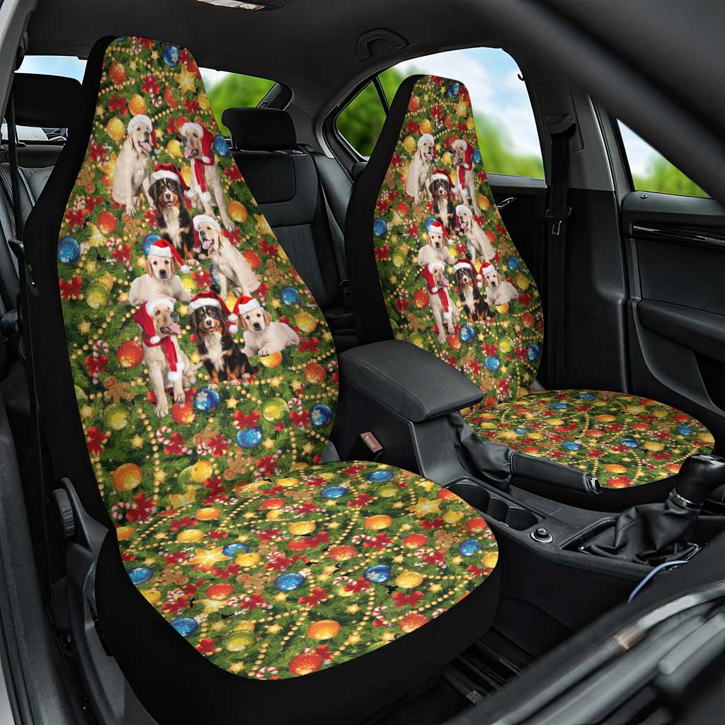Christmas Dogs Car Seat Cover with Santa Hats and Festive Ornament Pattern - Wonder Print Shop