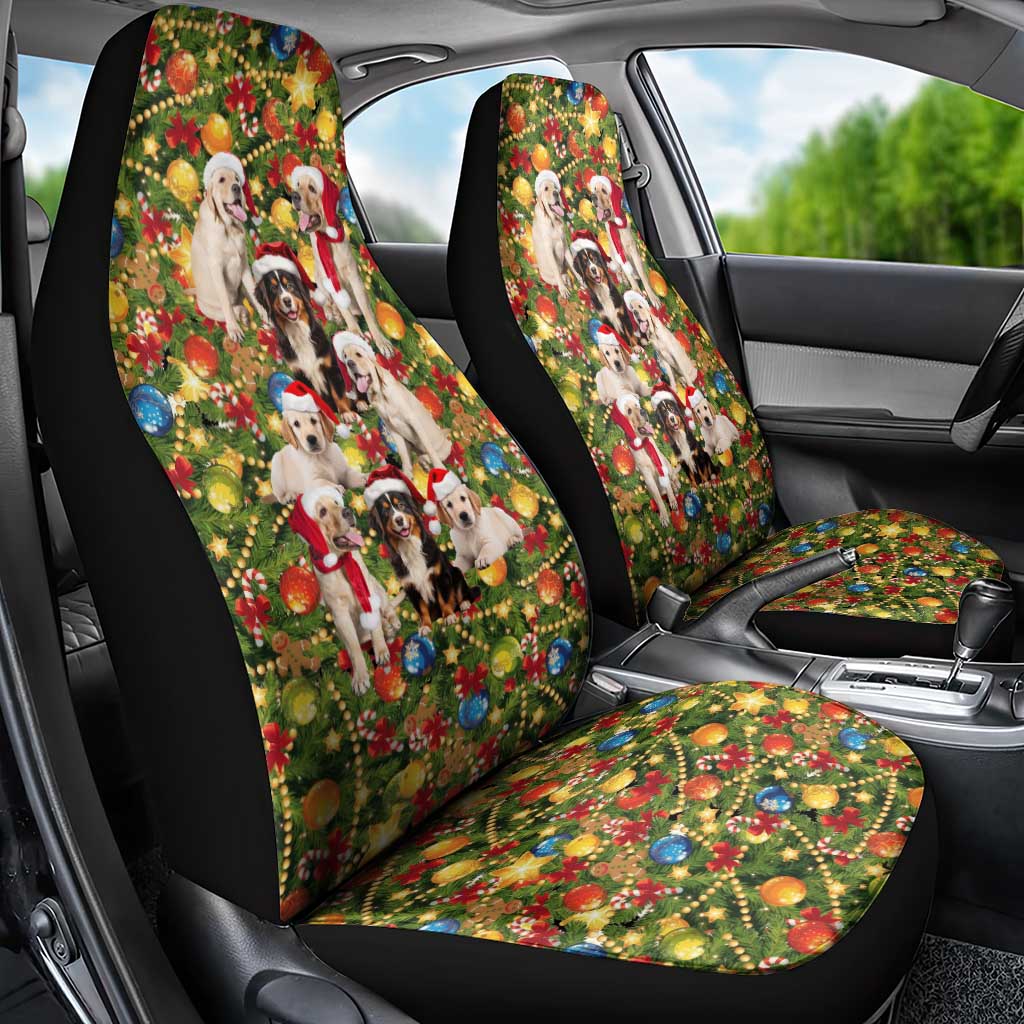 Christmas Dogs Car Seat Cover with Santa Hats and Festive Ornament Pattern - Wonder Print Shop