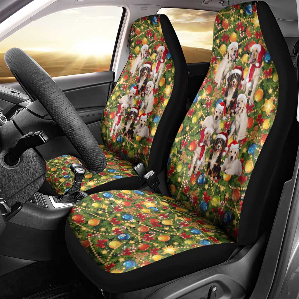 Christmas Dogs Car Seat Cover with Santa Hats and Festive Ornament Pattern - Wonder Print Shop