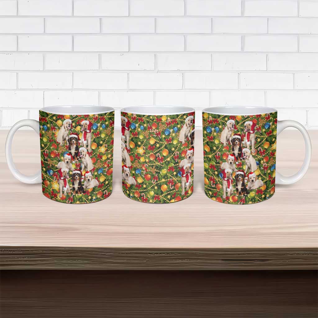 Christmas Dogs Ceramic Mug with Santa Hats and Festive Ornament Pattern - Wonder Print Shop