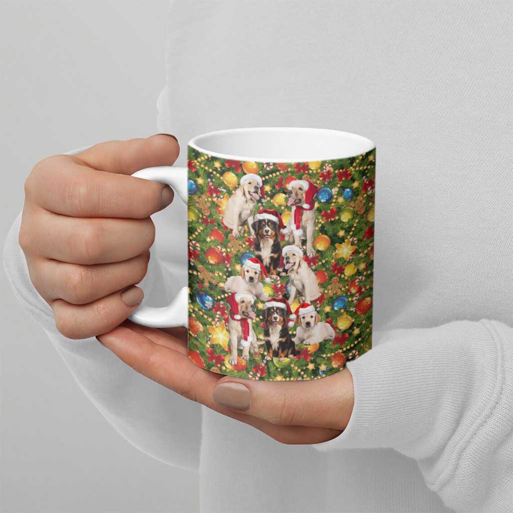 Christmas Dogs Ceramic Mug with Santa Hats and Festive Ornament Pattern - Wonder Print Shop