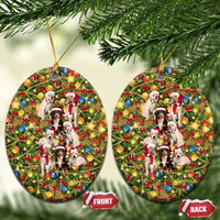 Christmas Dogs Ceramic Ornament with Santa Hats and Festive Ornament Pattern - Wonder Print Shop
