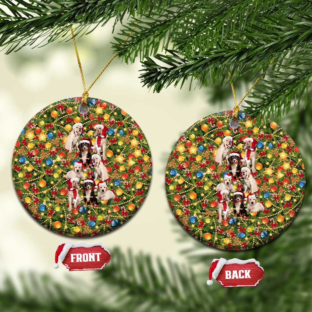 Christmas Dogs Ceramic Ornament with Santa Hats and Festive Ornament Pattern - Wonder Print Shop