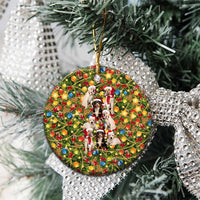 Christmas Dogs Ceramic Ornament with Santa Hats and Festive Ornament Pattern - Wonder Print Shop