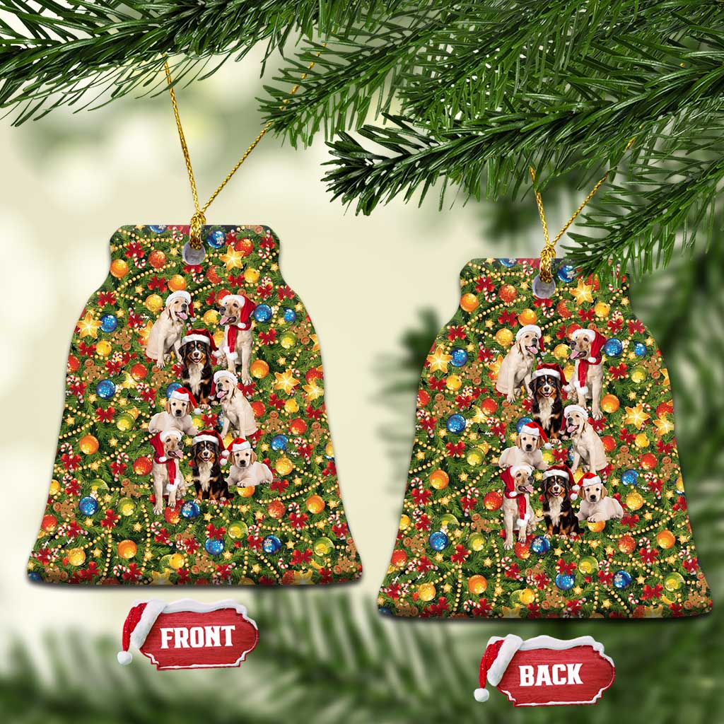 Christmas Dogs Ceramic Ornament with Santa Hats and Festive Ornament Pattern - Wonder Print Shop
