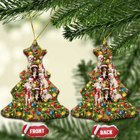 Christmas Dogs Ceramic Ornament with Santa Hats and Festive Ornament Pattern - Wonder Print Shop