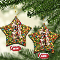 Christmas Dogs Ceramic Ornament with Santa Hats and Festive Ornament Pattern - Wonder Print Shop