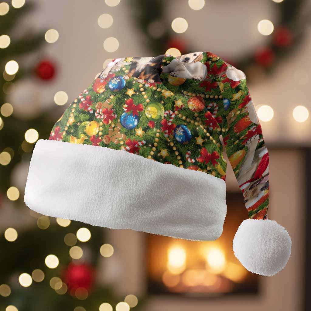 Christmas Dogs Christmas Santa Hat with Santa Hats and Festive Ornament Pattern - Wonder Print Shop