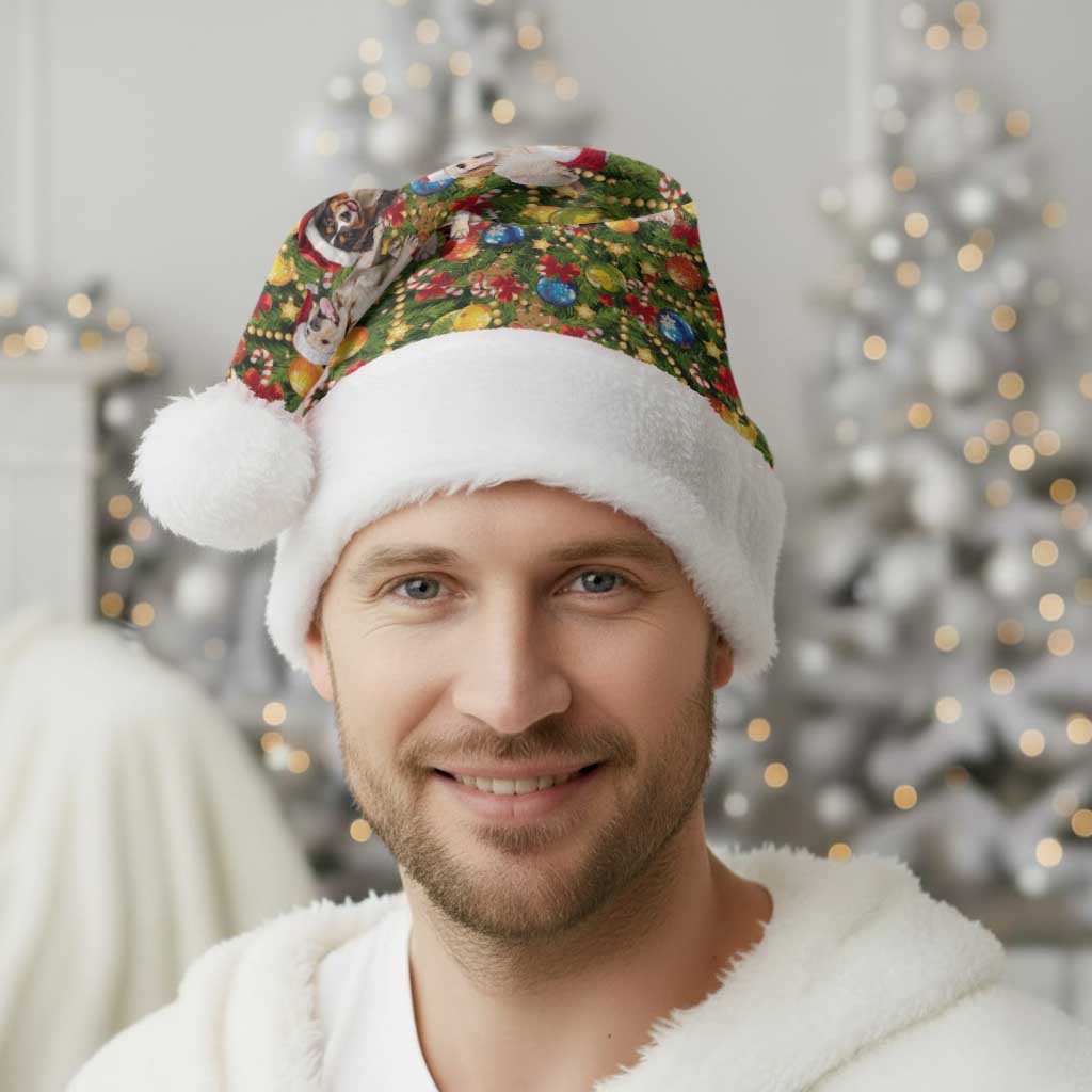 Christmas Dogs Christmas Santa Hat with Santa Hats and Festive Ornament Pattern - Wonder Print Shop