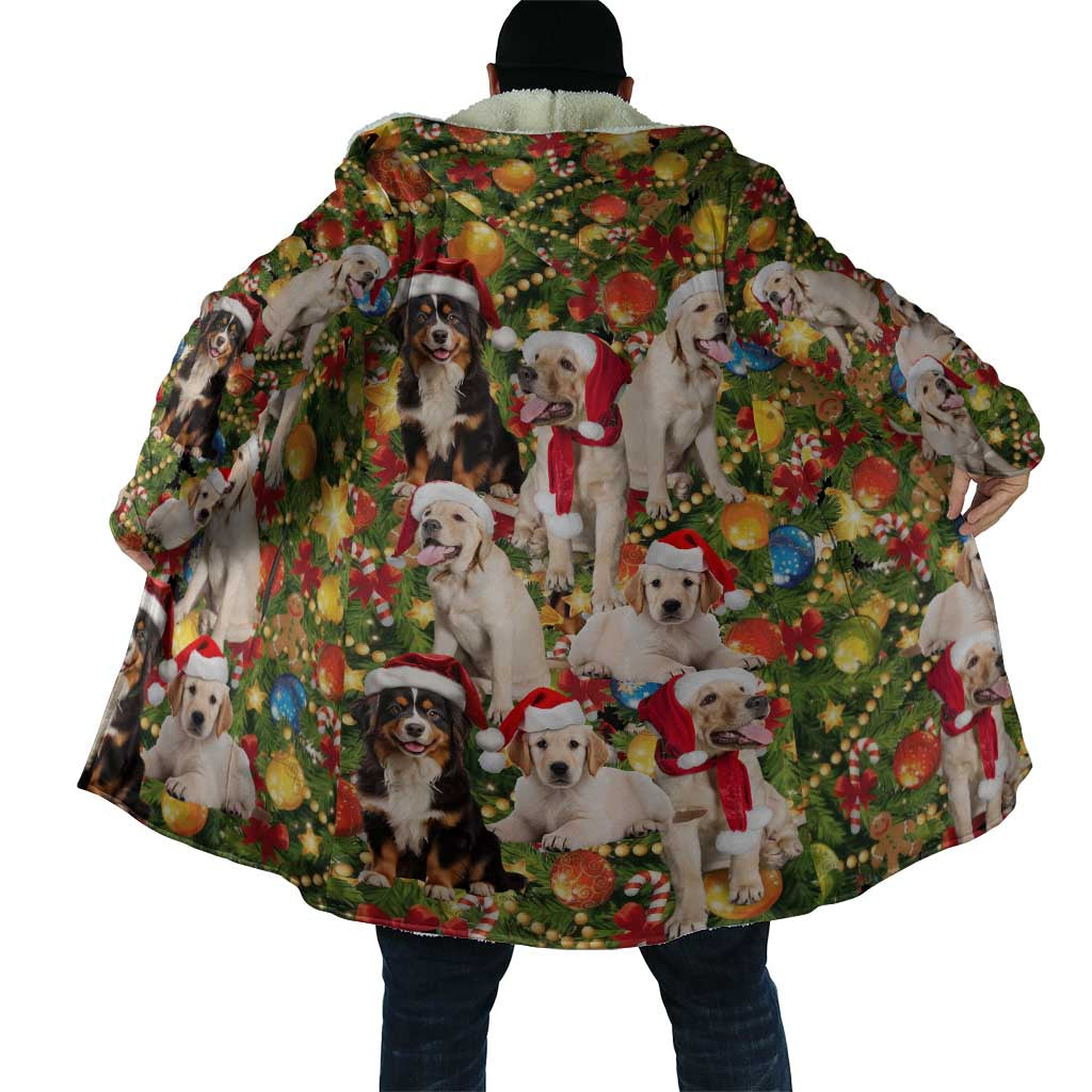 Christmas Dogs Cloak with Santa Hats and Festive Ornament Pattern - Wonder Print Shop