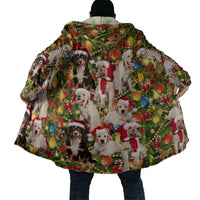 Christmas Dogs Cloak with Santa Hats and Festive Ornament Pattern - Wonder Print Shop