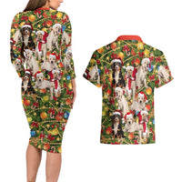 Christmas Dogs Couples Matching Long Sleeve Bodycon Dress and Hawaiian Shirt with Santa Hats and Festive Ornament Pattern - Wonder Print Shop