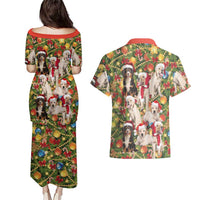 Christmas Dogs Couples Matching Puletasi and Hawaiian Shirt with Santa Hats and Festive Ornament Pattern - Wonder Print Shop