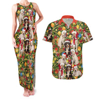 Christmas Dogs Couples Matching Tank Maxi Dress and Hawaiian Shirt with Santa Hats and Festive Ornament Pattern - Wonder Print Shop