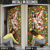 Christmas Dogs Door Cover with Santa Hats and Festive Ornament Pattern - Wonder Print Shop