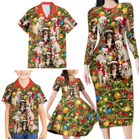 Christmas Dogs Family Matching Long Sleeve Bodycon Dress and Hawaiian Shirt with Santa Hats and Festive Ornament Pattern - Wonder Print Shop
