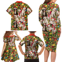 Christmas Dogs Family Matching Long Sleeve Bodycon Dress and Hawaiian Shirt with Santa Hats and Festive Ornament Pattern - Wonder Print Shop