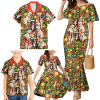 Christmas Dogs Family Matching Mermaid Dress and Hawaiian Shirt with Santa Hats and Festive Ornament Pattern - Wonder Print Shop