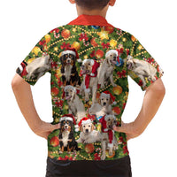 Christmas Dogs Family Matching Off Shoulder Maxi Dress and Hawaiian Shirt with Santa Hats and Festive Ornament Pattern - Wonder Print Shop