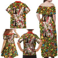 Christmas Dogs Family Matching Off Shoulder Maxi Dress and Hawaiian Shirt with Santa Hats and Festive Ornament Pattern - Wonder Print Shop