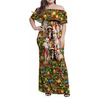 Christmas Dogs Family Matching Off Shoulder Maxi Dress and Hawaiian Shirt with Santa Hats and Festive Ornament Pattern - Wonder Print Shop