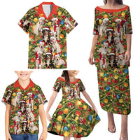 Christmas Dogs Family Matching Puletasi and Hawaiian Shirt with Santa Hats and Festive Ornament Pattern - Wonder Print Shop