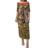 Christmas Dogs Family Matching Puletasi and Hawaiian Shirt with Santa Hats and Festive Ornament Pattern - Wonder Print Shop