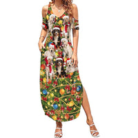 Christmas Dogs Family Matching Summer Maxi Dress and Hawaiian Shirt with Santa Hats and Festive Ornament Pattern - Wonder Print Shop