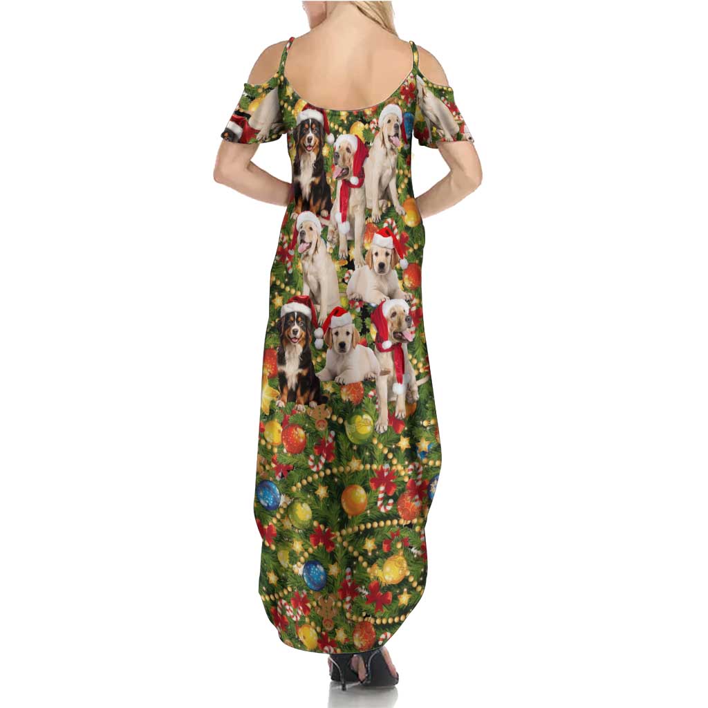 Christmas Dogs Family Matching Summer Maxi Dress and Hawaiian Shirt with Santa Hats and Festive Ornament Pattern - Wonder Print Shop