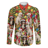 Christmas Dogs Family Matching Tank Maxi Dress and Hawaiian Shirt with Santa Hats and Festive Ornament Pattern - undefined