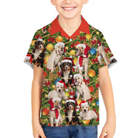 Christmas Dogs Family Matching Tank Maxi Dress and Hawaiian Shirt with Santa Hats and Festive Ornament Pattern - undefined