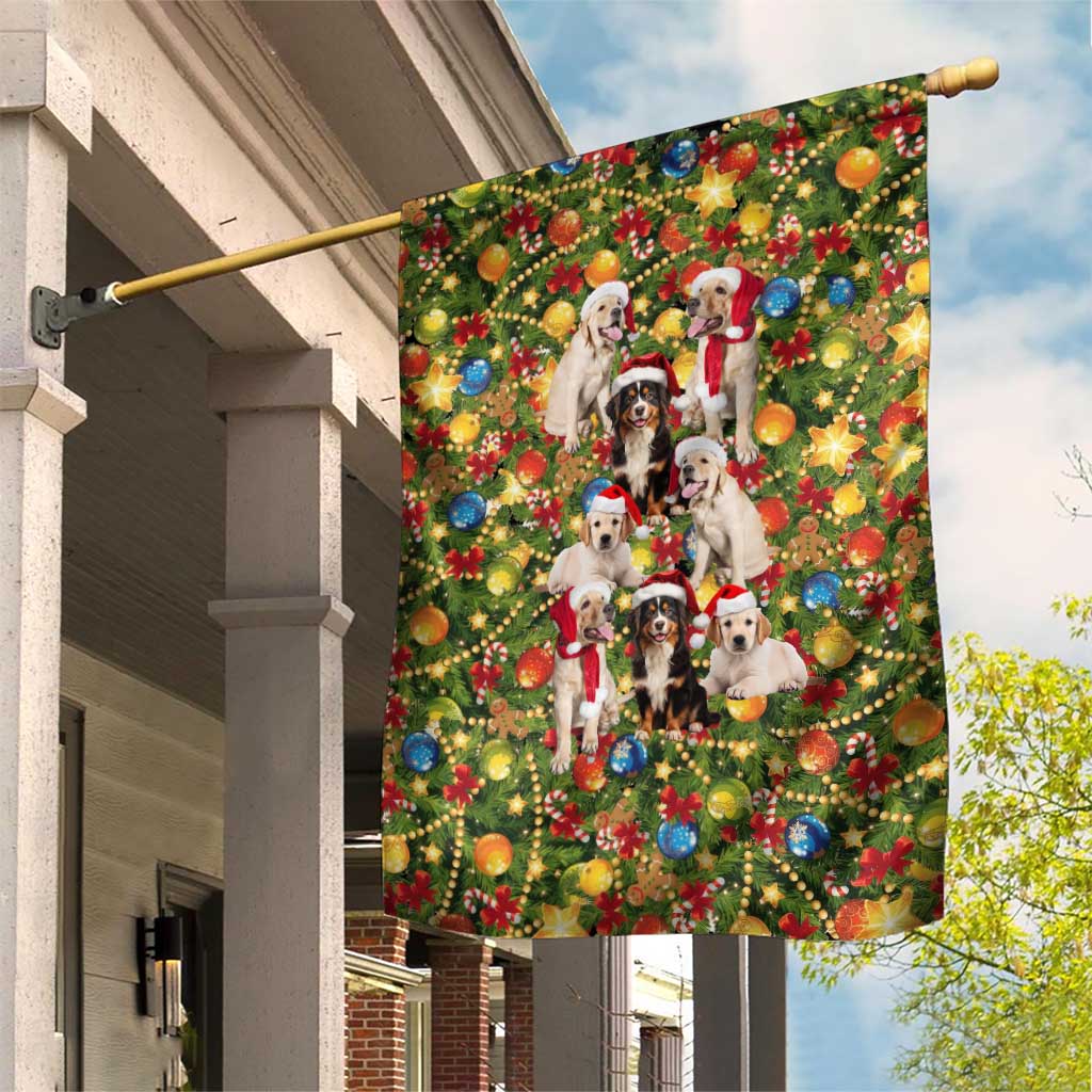 Christmas Dogs Garden Flag with Santa Hats and Festive Ornament Pattern - Wonder Print Shop