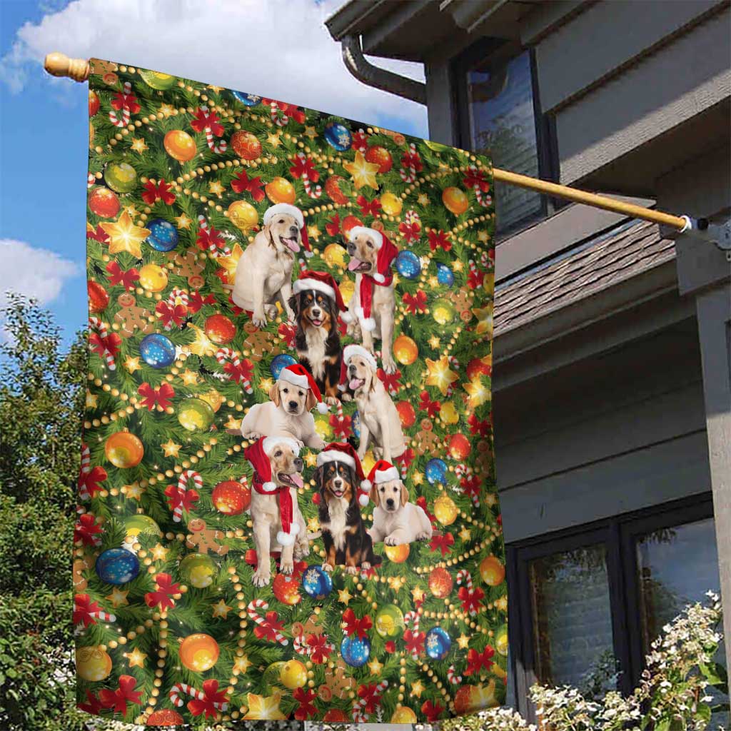 Christmas Dogs Garden Flag with Santa Hats and Festive Ornament Pattern - Wonder Print Shop
