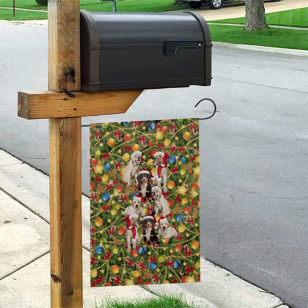 Christmas Dogs Garden Flag with Santa Hats and Festive Ornament Pattern - Wonder Print Shop