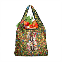 Christmas Dogs Grocery Bag with Santa Hats and Festive Ornament Pattern - Wonder Print Shop