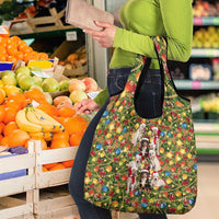 Christmas Dogs Grocery Bag with Santa Hats and Festive Ornament Pattern - Wonder Print Shop