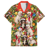 Christmas Dogs Hawaiian Shirt with Santa Hats and Festive Ornament Pattern - Wonder Print Shop