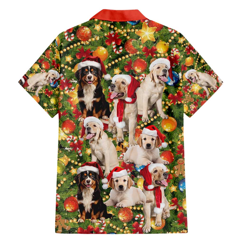 Christmas Dogs Hawaiian Shirt with Santa Hats and Festive Ornament Pattern - Wonder Print Shop