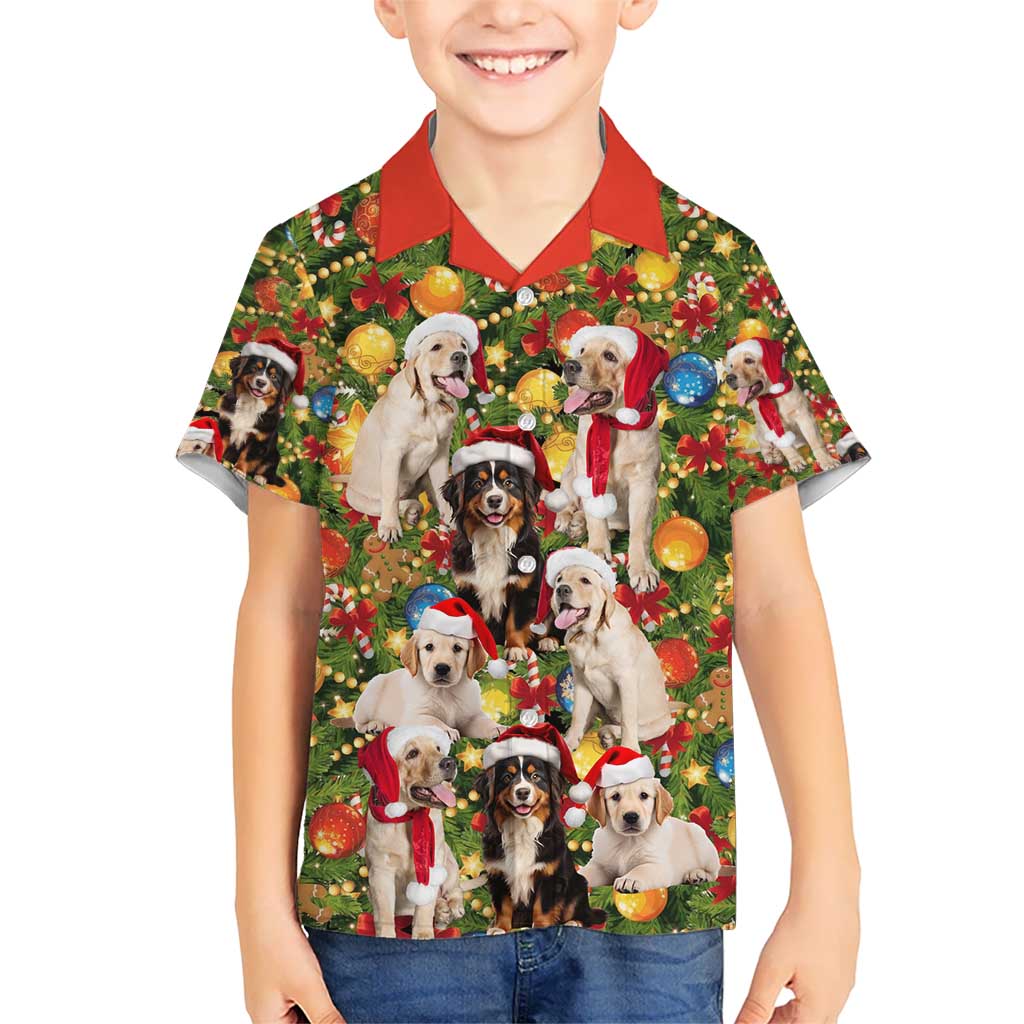 Christmas Dogs Hawaiian Shirt with Santa Hats and Festive Ornament Pattern - Wonder Print Shop