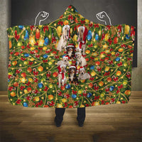 Christmas Dogs Hooded Blanket with Santa Hats and Festive Ornament Pattern - Wonder Print Shop