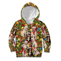 Christmas Dogs Kid Hoodie with Santa Hats and Festive Ornament Pattern - Wonder Print Shop