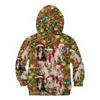 Christmas Dogs Kid Hoodie with Santa Hats and Festive Ornament Pattern - Wonder Print Shop