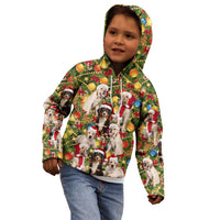 Christmas Dogs Kid Hoodie with Santa Hats and Festive Ornament Pattern - Wonder Print Shop