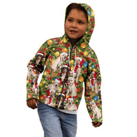 Christmas Dogs Kid Hoodie with Santa Hats and Festive Ornament Pattern - Wonder Print Shop
