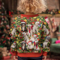 Christmas Dogs Kid Ugly Christmas Sweater with Santa Hats and Festive Ornament Pattern - Wonder Print Shop