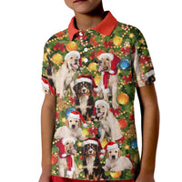 Christmas Dogs Kid Polo Shirt with Santa Hats and Festive Ornament Pattern - Wonder Print Shop