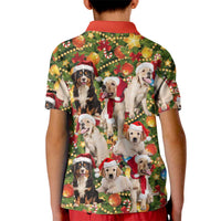 Christmas Dogs Kid Polo Shirt with Santa Hats and Festive Ornament Pattern - Wonder Print Shop