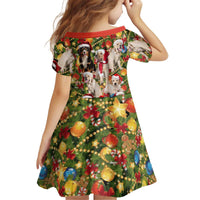 Christmas Dogs Kid Short Sleeve Dress with Santa Hats and Festive Ornament Pattern - Wonder Print Shop