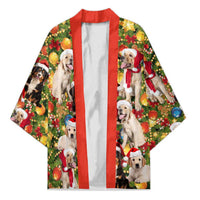 Christmas Dogs Kimono with Santa Hats and Festive Ornament Pattern - Wonder Print Shop