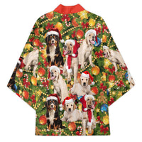 Christmas Dogs Kimono with Santa Hats and Festive Ornament Pattern - Wonder Print Shop